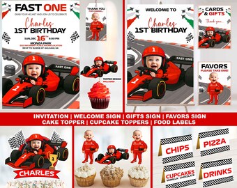 Fast One Birthday Invitation: Race Car Theme, Custom Photo (Digital Download)