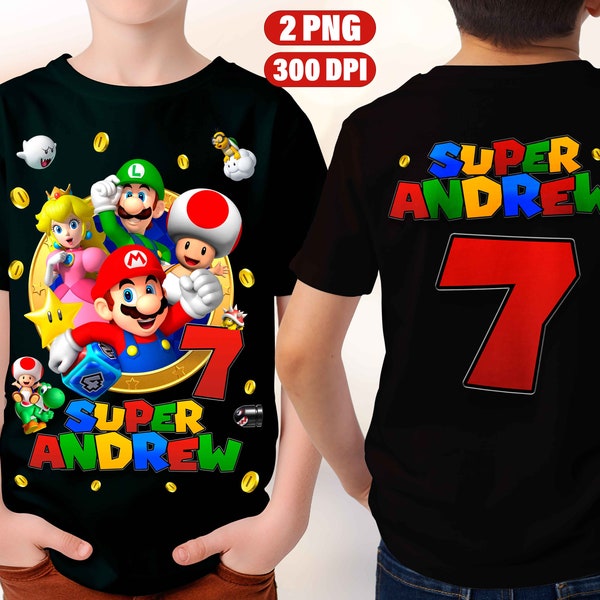 SUPER MARIO PNG Personalisierte Geburtstag T-Shirt Digitales Design, Digitales Geburtstags-Shirt 300DPI