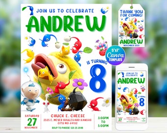 Pikmin Birthday Invitation, Pikmin Party Invite, Digital Invitation Instant Download Canva Template