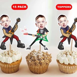Topper per cupcake Rockstar Custom Face, Topper Rock and Roll, Confezione da 15 Topper per cupcake, Carta fotografica 200gr