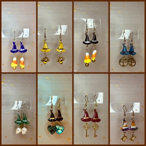 Gestreepte heksenhoed hangoorbellen van polymeerklei met bedels