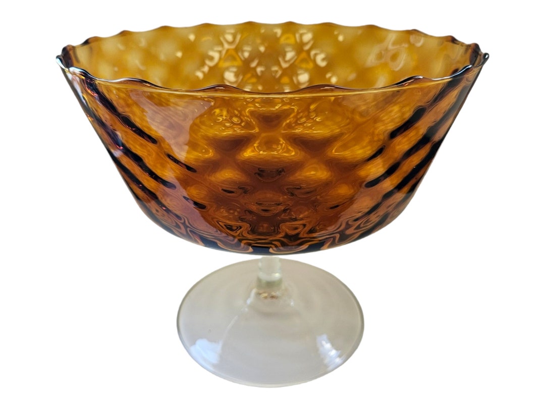 VINTAGE Empoli Amber Glass Pedestal Bowl Etsy