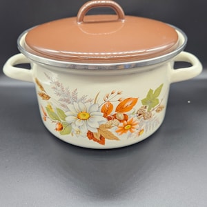 Vintage Enamel Floral Stock Pot