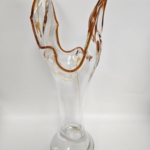 Mid century blown glass vase with Amber detailing
