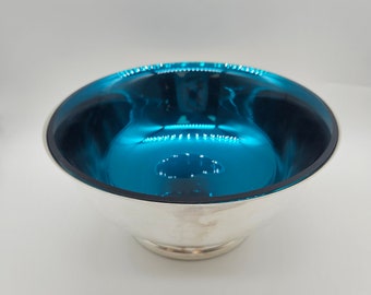 vintage Silver Gorham Bowl with Teal blue insert