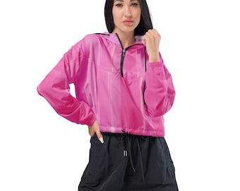 Veste d'extérieur athlétique coupe-vent à capuche rose vif résistante à l'eau avec doublure en filet respirante coupe-vent court pour le printemps et l'été