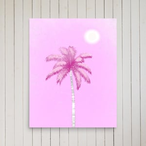 Pink Palm Tree Art Print – Tropical Minimalist Wall Decor in Pastel Pink