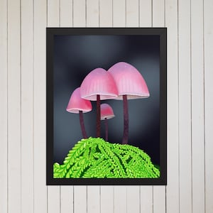Lila rosa Pilz gerahmtes Plakat, lebendiger grüner Waldboden digitale Malerei, Geschenk für Mama und Papa, Pflanzenliebhaber, Geburtstag, Zuhause