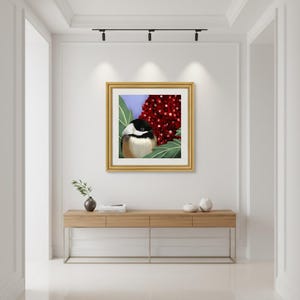 Stampa artistica di cinciallegra e sommacco: decorazione naturale dipinta a mano