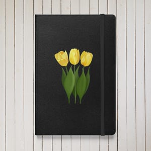 Gula tulpaner anteckningsbok: Blommig inbunden anteckningsbok, krämfärgat linjerat papper