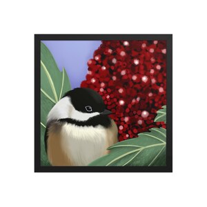 Chickadee & Sumac Tree Art Print: Hand Painted Nature Decor