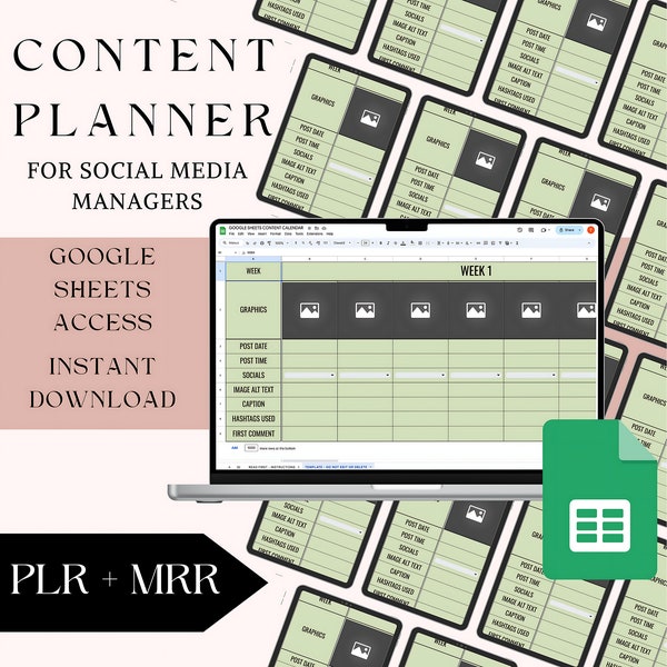 Google Sheets Social Media Content Calendar for Virtual Assistant & Social Media Manager | Twitter PLR Digital Planner, Master Resell Rights