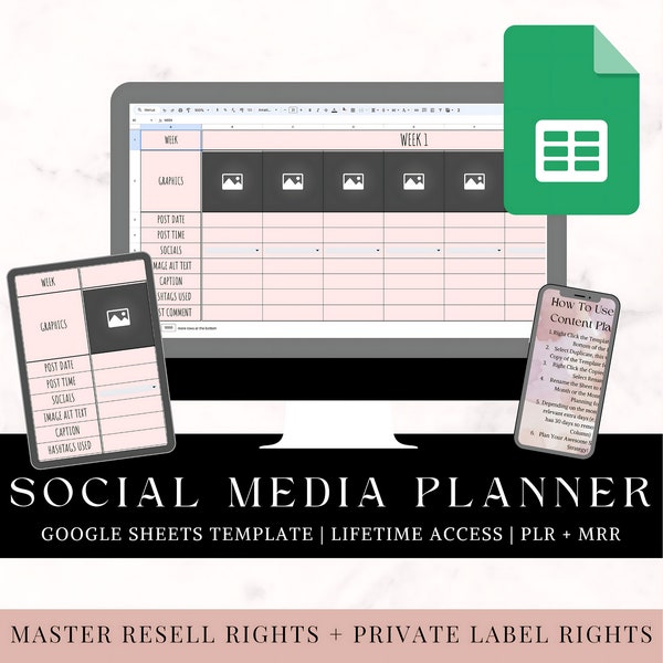 Virtual Assistant Social Media Content Calendar | Niche Twitter PLR Planner w/ Master Resell Rights | Google Sheets Social Media Planner MRR