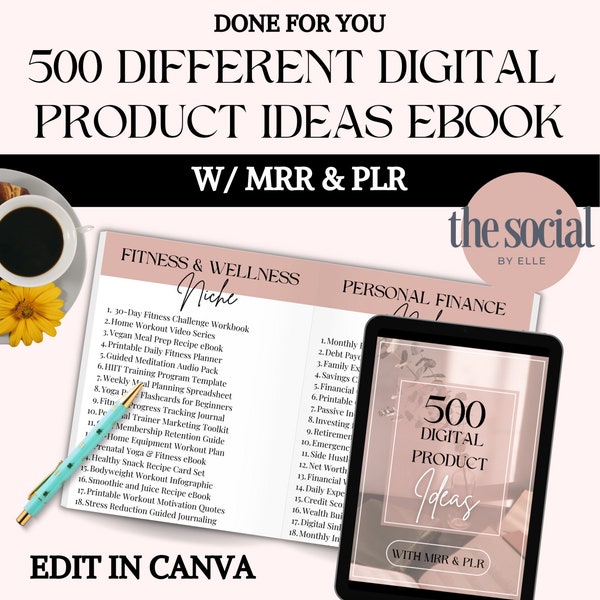 500 Digital Product Ideas w/ PLR Master Resell Rights Done for You Lead Magnet for Etsy Advertising Best Selling Items List for Etsy Seller