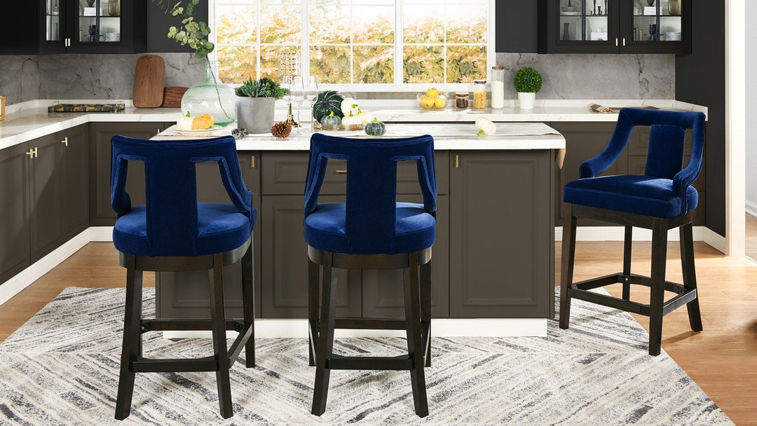 Blue Indigo Bar Stools Mid Century Modern Kitchen Etsy