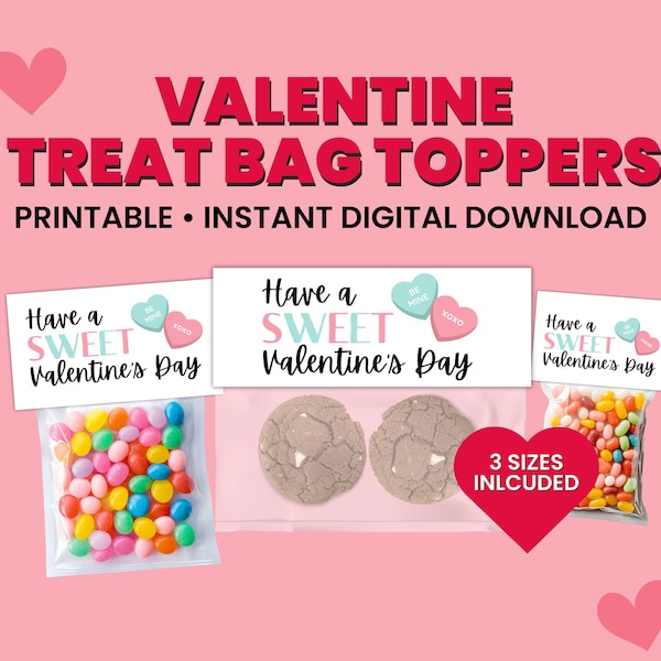 Valentine Treat Bag Topper Printable Treat Bag Topper for Valentine's Party Favors and Goody Bags School Treat Tags Candy Gift Label