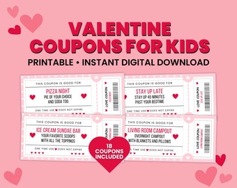 Kids Valentine Coupon Book Printable Love Coupons Valentine's Gift for Kids Valentine Gift Voucher, Gift for Girls, Gift for Boys