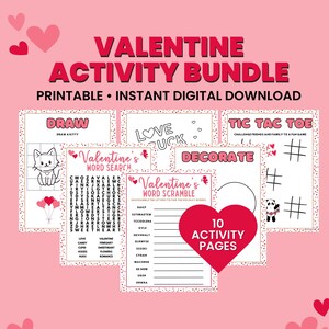 Printable Valentine Activity Bundle Party Games Kids Valentine&#39;s Day Coloring Pages Word Search Adults Valentine&#39;s Games Activity Pack