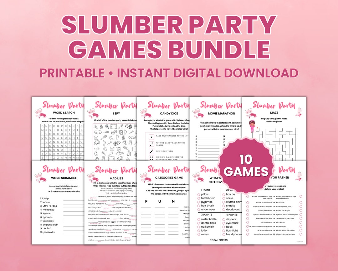 Slumber Party Game Bundle Printable Sleepover Activities Girl Pajama ...