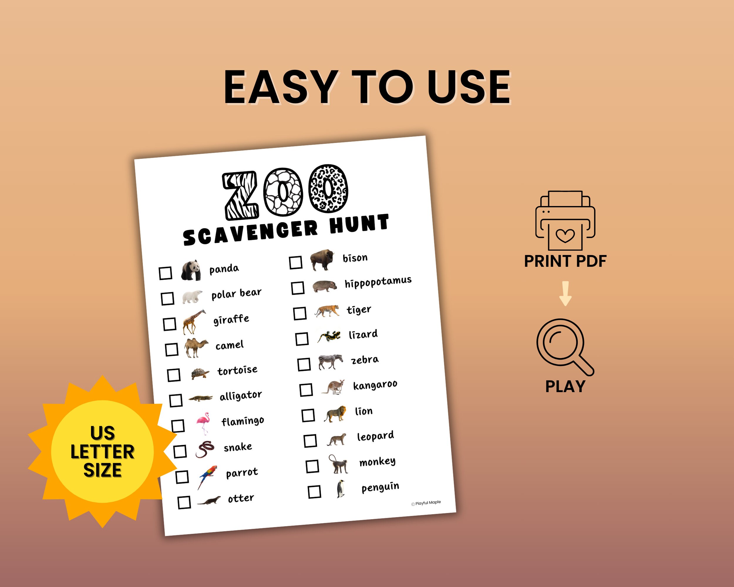 Zoo Scavenger Hunt for Kids Printable Summer Activity Outdoor Scavenger ...