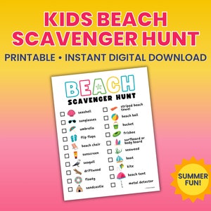 Beach Scavenger Hunt for Kids Printable Summer Activity Outdoor Scavenger Game Kids Beach Treasure Hunt Summer Beach Game