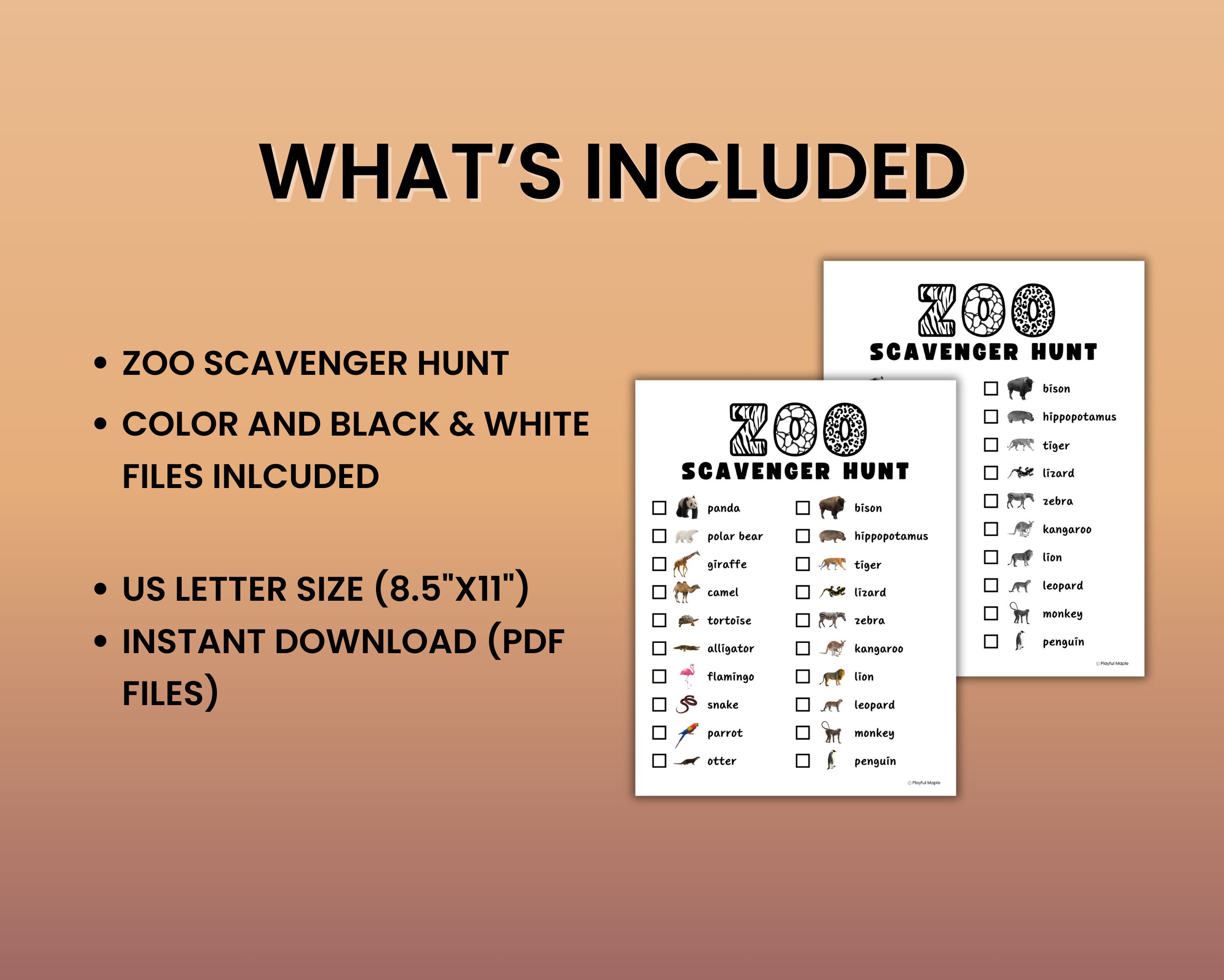 Zoo Scavenger Hunt for Kids Printable Summer Activity Outdoor Scavenger ...
