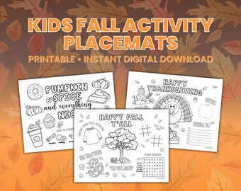 Manteles individuales con actividades de otoño Páginas para colorear de otoño para imprimir Manteles individuales con actividades de otoño para niños Hoja de actividades de otoño Juegos de Acción de Gracias Dibujos para colorear de calabaza y especias