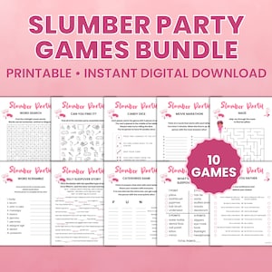 Pacote de jogos de festa do pijama para impressão Atividades do pijama para meninas Festa do pijama Jogos de aniversário para impressão Jogos noturnos para meninas Festa do pijama para adolescentes PDF