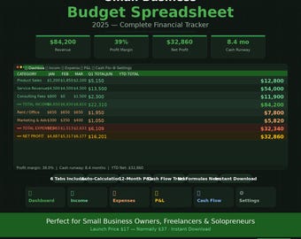 Small Business Budget Spreadsheet Google Sheets, monatliche Einnahmen, Ausgaben-Tracker, Profit Verlust Vorlage, Cash Flow Dashboard