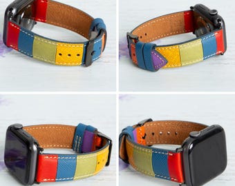 Rainbow Colors Leather Apple Watch Band, Love is Love Watch Band, LGBTQ original flag Watch Band, pride flag Watch Band, Gift For Unisex