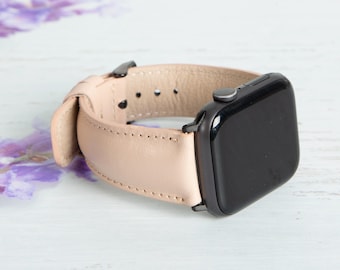 Correa de cuero beige para Apple Watch, correa de cuero para Fitbit Watch, Fitbit Versa 1-2-3-4-Lite-Sense-Sense 2, correa para Fitbit iWatch, regalo para él
