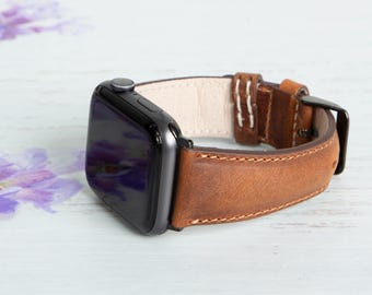 Correa de Apple Watch de piel de grano completo en marrón antiguo para series 1 a 10, SE y Ultra, correa de Apple personalizable, 49 mm, 45 mm, 44 mm, 42 mm, 46 mm