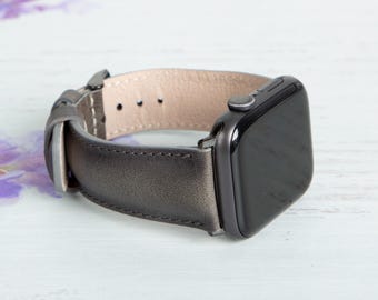 Custom Leather Watch Band, iWatch Band, Gift for Birthday, Men Watch Band, Gift For Him, Gift for Fathers Day, Grey Apple Watch Band