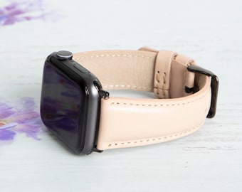 Correa de cuero personalizada en beige/crema para Apple Watch, correa de cuero para Fitbit Watch, Fitbit Versa 1-2-3-4-Lite-Sense-Sense 2, correa para Fitbit iWatch