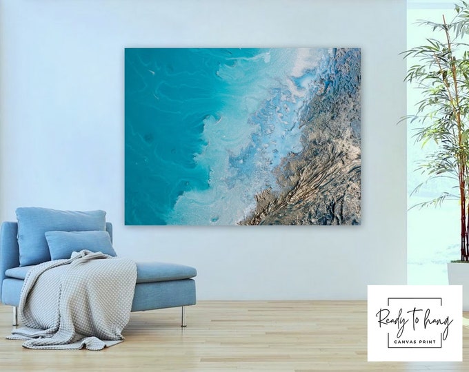 Stampa oceano calmo - Arte realistica della parete dell'oceano - Arte della tela di roccia oceanica - Arte su tela incorniciata di grandi dimensioni - Regalo di inaugurazione della casa - Regalo per gli amanti dell'oceano