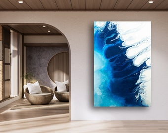 Stampa su tela arrotolata extra large, stampa murale oceano di grandi dimensioni, decorazione murale verticale di grandi dimensioni, arte murale moderna, grande tela artistica, decorazione per la casa sulla spiaggia