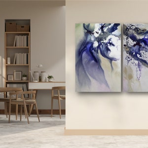 Navy Blue Abstract Wall Art - Set of 2 - Navy & Gold Marble Shapes - Printable Wall Art - Geometric Hallway Print - Living Room Wall Decor
