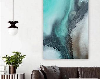 Stampa artistica aerea dell'oceano - Stampa artistica dell'oceano extra large - Arte a tema oceanico - Stampa su tela Blue Waters - Arte stampabile - Stampa artistica costiera