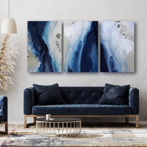 Blue Ocean Print - Extra Large Ocean Art - Coastal Art Print - Blue and White prints, Trio Art Prints - Set of 3 Prints, Trendy Wall Panels