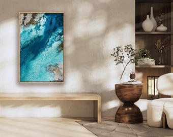 Framed Ocean Wall Art, Beachy Wall Decor, Aerial Ocean Art, Entryway Wall Decor, Accent Wall Art, Large Canvas Print, Coastal House Decor