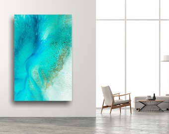 Vibrant Canvas Wall Art I Vertical Rolled Canvas Ocean Print I Living room Wall Art I Turquoise Teal Art, Oversized Canvas, Coral Reef Print