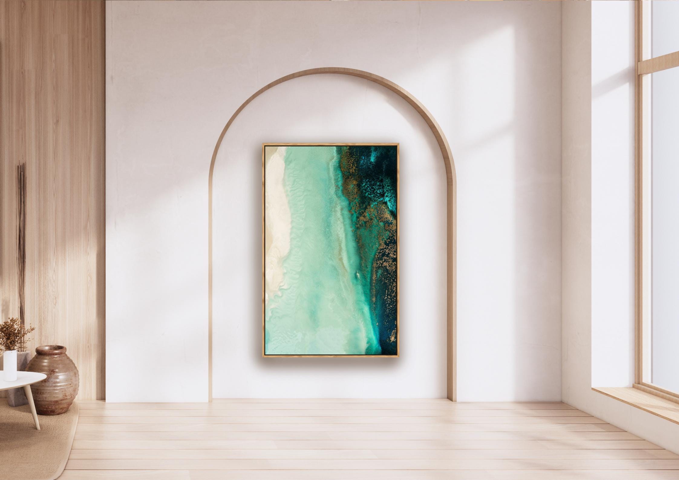 Framed Bozcaada Beach Artwork, Large Wall Print, Snorkeling Wall Art, Beachy Home Decor, Coastal Print, Accent Wall Art, Painting Print