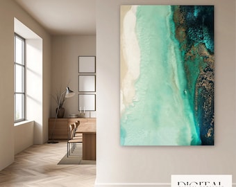 Digital Waikiki Beach Painting, Printable Ocean Painting, Instant Download, Calming Wall Art, Aerial Beach Art, Seascape Wall Art, Airbnb