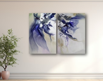 Navy Blue Abstract Wall Art - Navy & Gold Marble Shapes - Framed Wall Art - Geometric Hallway Print - Living Room Wall Decor - Ready to Hang