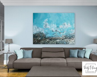 Arte murale con rocce oceaniche turchesi - Stampa murale tropicale - Stampa artistica aerea dell'oceano - Arte oceanica extra large - Tela incorniciata - Stampa artistica costiera