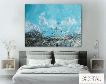 Arte murale con rocce oceaniche turchesi - Stampa murale tropicale - Stampa artistica aerea dell'oceano - Arte oceanica extra large - Arte stampabile - Stampa artistica costiera