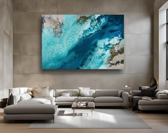 Great Barrier Reef ocean wall art I Extra Large Rolled Canvas Print / Big House Canvas Art / Commercial Art / Large Turquoise Art / Reef Art