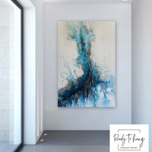 Blue Ocean Inspired Art, Coastal Home Decor, Abstract Canvas Print, Seascape Wall Art, Blue And White Artwork, Shore House Decor