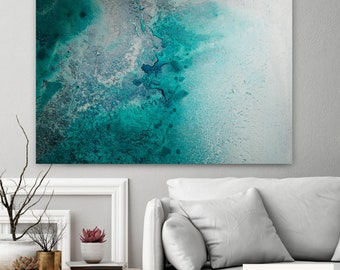 Digital Turquoise Ocean Art ~ Printable original painting by Petra Meikle ~ Abstract office wall art, Chesil Beach