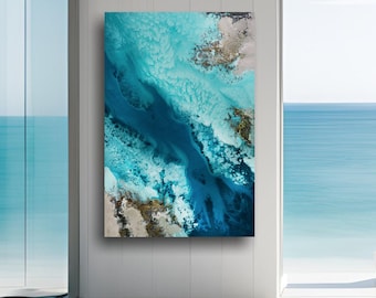 Aqua Wall Art I Seaview Painting I Ocean Decor Canvas Print I Bilder I Calming Wall Art I Canvas Painting, Turquoise Ocean Art, Aerial Print